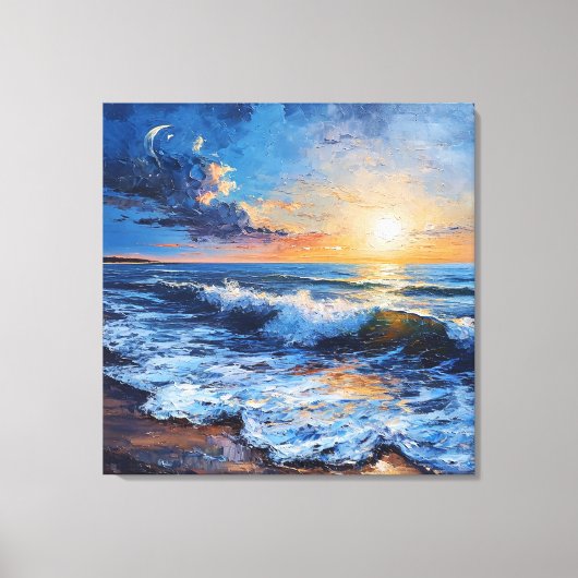 Kustscène bij zonsondergang canvas afdruk (Voorkant)