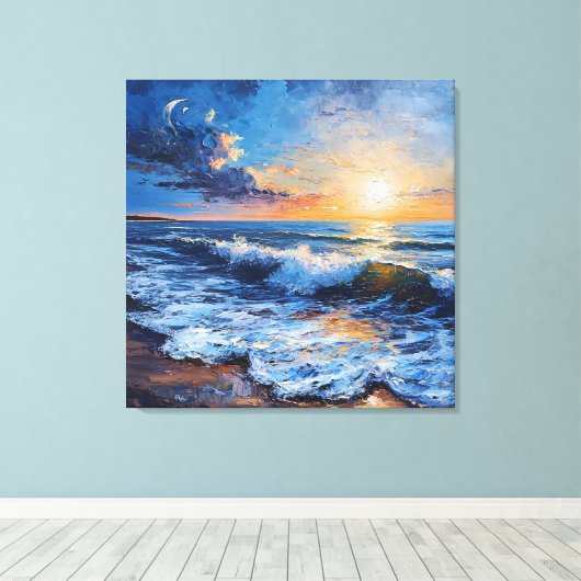 Kustscène bij zonsondergang canvas afdruk (Insitu (Houten vloer))