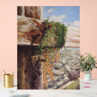 Kustscène met kiezels en verweerd hout. acryl bord