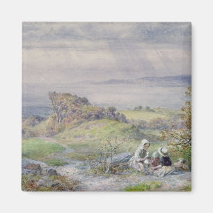 Kustscène met kinderen op voorgrond magneet