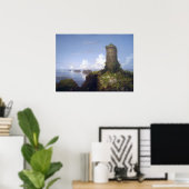 Kustscène met ruïneerde toren poster (Thuiskantoor)