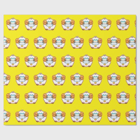 KUSTSCHAPEN MET GEZICHTE GEEL WRAPPINGSPAPIER CADEAUPAPIER (Vlak)