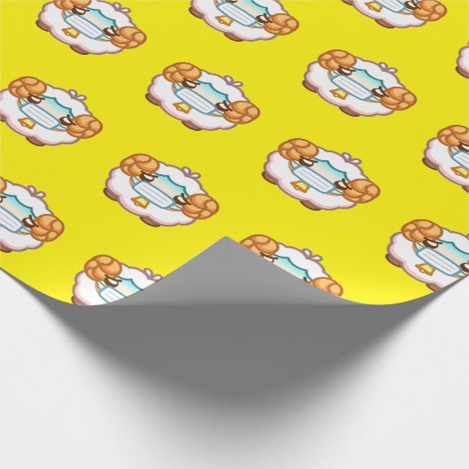 KUSTSCHAPEN MET GEZICHTE GEEL WRAPPINGSPAPIER CADEAUPAPIER (Hoek)