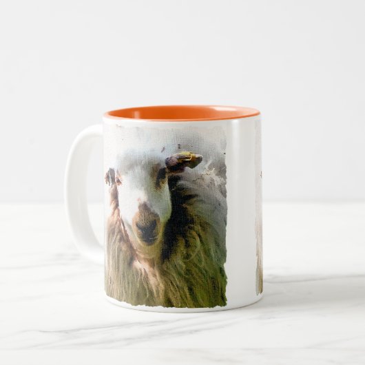 KUSTSCHAPEN TWEEKLEURIGE KOFFIEMOK (Voorkant links)