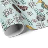 Kustschatten Zeepaardje & Koraal Nautisch Cadeaupapier (Rol Hoek)