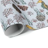 Kustschatten Zeepaardje & Koraal Nautisch Cadeaupapier (Rol Hoek)