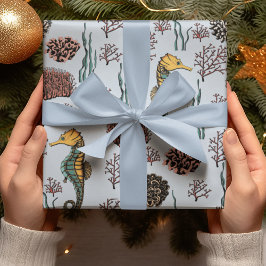 Kustschatten Zeepaardje & Koraal Nautisch Cadeaupapier