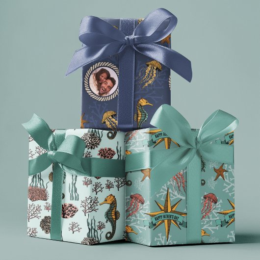 Kustschatten Zeepaardje & Koraal Nautisch Inpakpapier Vel