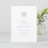 Kustschelp blauw witte doop uitnodiging (Staand voorkant)