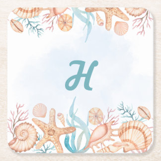 Kustschelp Monogram Letter H Drank Onderzetter