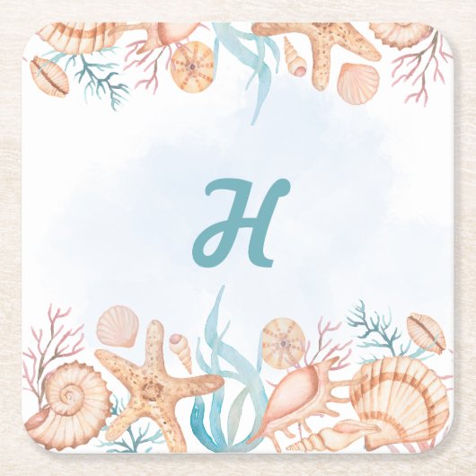 Kustschelp Monogram Letter H Drank Onderzetter (Voorkant)