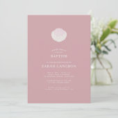 Kustschelp stoffig roze doop uitnodiging (Staand voorkant)