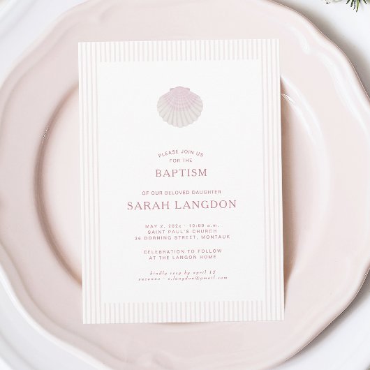 Kustschelp wit roze doop uitnodiging