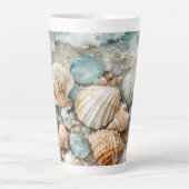 Kustschelpen Aquarel Drijfhout Scene Latte Mok (Voorkant)