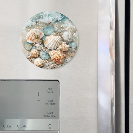 Kustschelpen Aquarel Drijfhout Scene Magneet (Insitu (Koelkast))