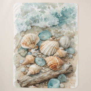 Kustschelpen Aquarel Drijfhout Scene Sherpa Deken