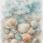 Kustschelpen Aquarel Drijfhout Scene Sticker (Voorkant)
