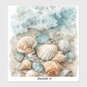 Kustschelpen Aquarel Drijfhout Scene Sticker (Vel)