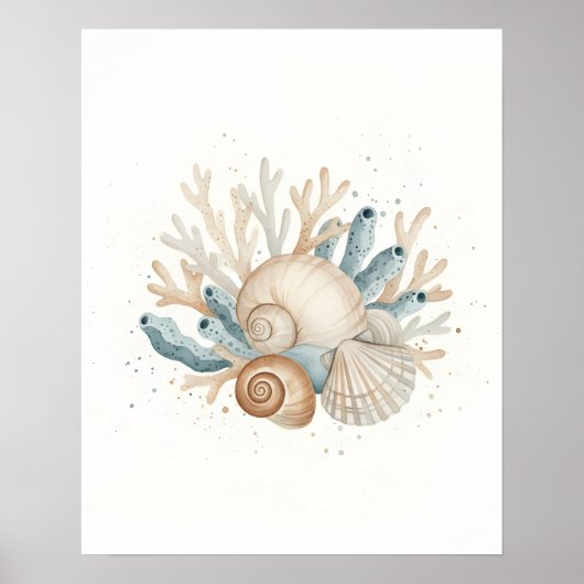 Kustschelpen Badkamer Muur Kunst Poster (Voorkant)