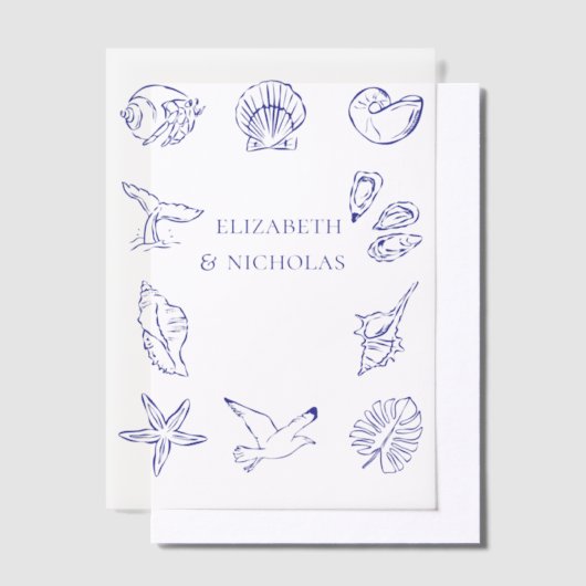 kustschelpen | Beach Wedding Overlay Vellum Uitnodigingen (Offset)