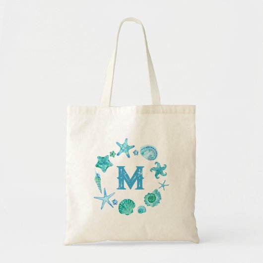 Kustschelpen en zeesterren monogrammed tote bag (Voorkant)