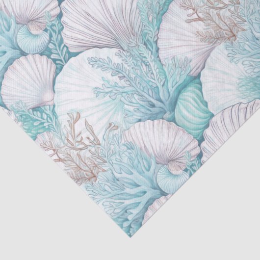 Kustschelpen & koraalpatroon#3 ID1009 Tissuepapier (Detail)