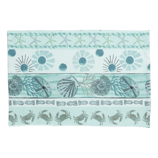 Kustschelpen Krabben Zeesterren Boheemse Kussensloop (Voorkant-Links)