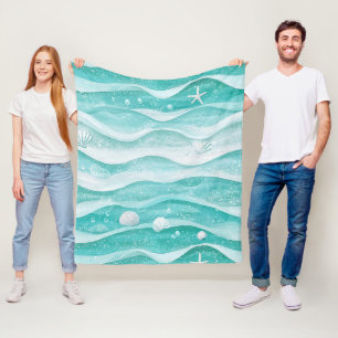 Kustschelpen Oceaan Golfpatroon Fleece Deken