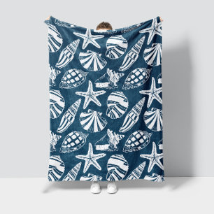 Kustschelpen & Zeester Toile Diep Aegean Blauw Fleece Deken