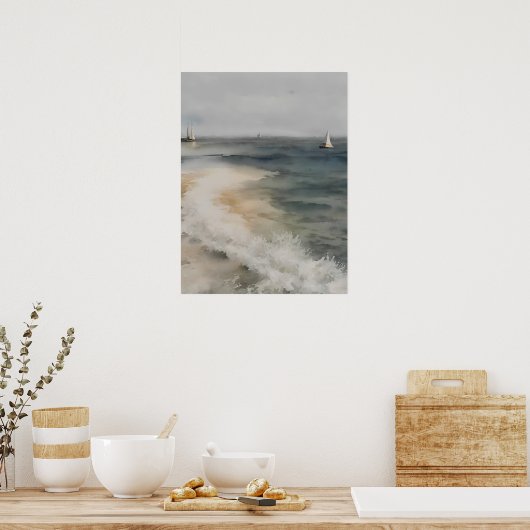 Kustschilderij waterverf met zeilboten - poster (Keuken)