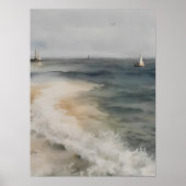 Kustschilderij waterverf met zeilboten -  poster (Voorkant)