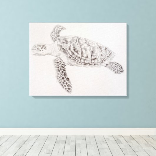 Kustschildpad voor Zee Canvas Afdruk (Insitu (Houten vloer))