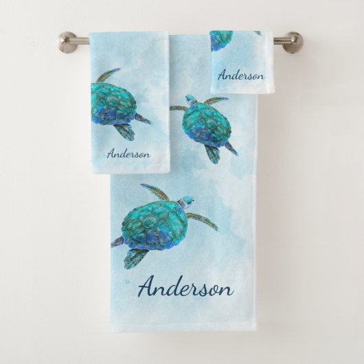 Kustschildpad Zee Ocean Aqua Blue Bad Handdoek (Insitu)