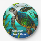 Kustschildpad Zee tropisch Blauwgroen blauw groen Papieren Bordje (Voorkant)