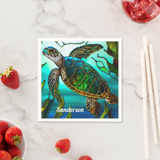 Kustschildpad Zee tropisch Blauwgroen blauw groen Servet (Insitu)