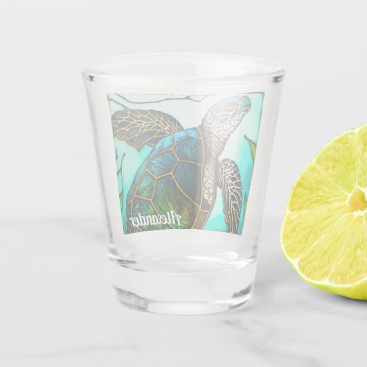 Kustschildpad Zee tropisch Blauwgroen blauw groen Shot Glas (Achterkant)