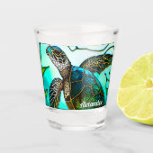 Kustschildpad Zee tropisch Blauwgroen blauw groen Shot Glas (Voorkant)