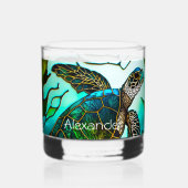 Kustschildpad Zee tropisch Blauwgroen blauw groen Whisky Glas (Voorkant)