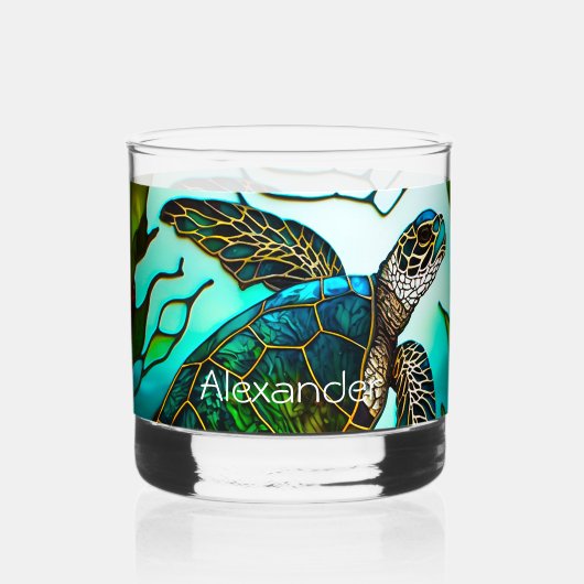 Kustschildpad Zee tropisch Blauwgroen blauw groen Whisky Glas (Voorkant)