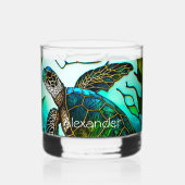 Kustschildpad Zee tropisch Blauwgroen blauw groen Whisky Glas (Achterkant)