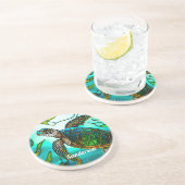 Kustschildpad Zee tropisch Blauwgroen blauw groen Zandsteen Onderzetter (Zijkant)