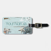 Kustschors, aquavia, blauwe zeesterren bagagelabel (Voorkant horizontaal)