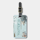 Kustschors, aquavia, blauwe zeesterren bagagelabel (Voorkant verticaal)