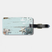 Kustschors, aquavia, blauwe zeesterren bagagelabel (Achterkant horizontaal)