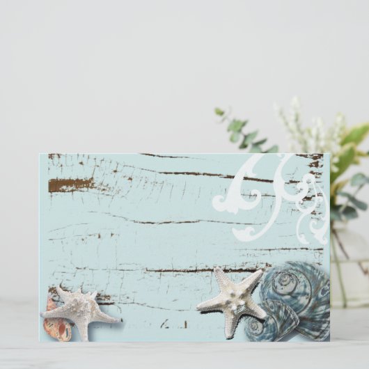Kustschors, aquavia, blauwe zeesterren briefpapier (Staand voorkant)