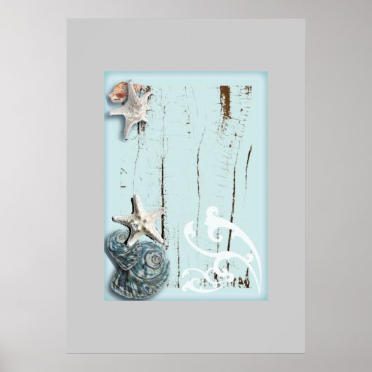 Kustschors, aquavia, blauwe zeesterren poster (Voorkant)