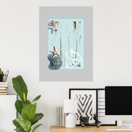 Kustschors, aquavia, blauwe zeesterren poster (Thuiskantoor)