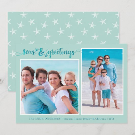 Kustscript-ZEEEN en -vergangen 2 Foto Feestdagenkaart (Voorkant / Achterkant)
