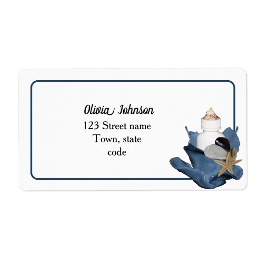 Kustseashell strandblauwe iris elegant modern etiket (Voorkant)