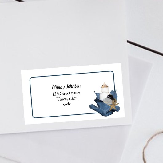 Kustseashell strandblauwe iris elegant modern etiket